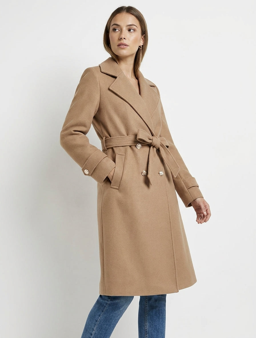 Manteau droit à col cranté - Camel