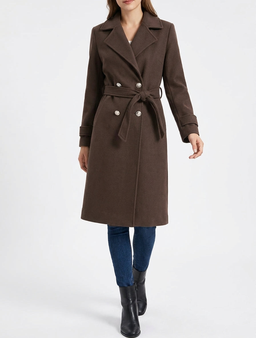 Manteau droit à col cranté - Marron