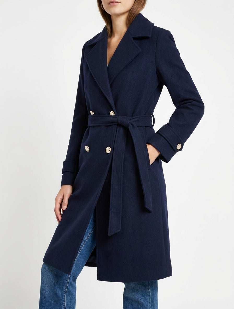 Manteau droit à col cranté - Marine