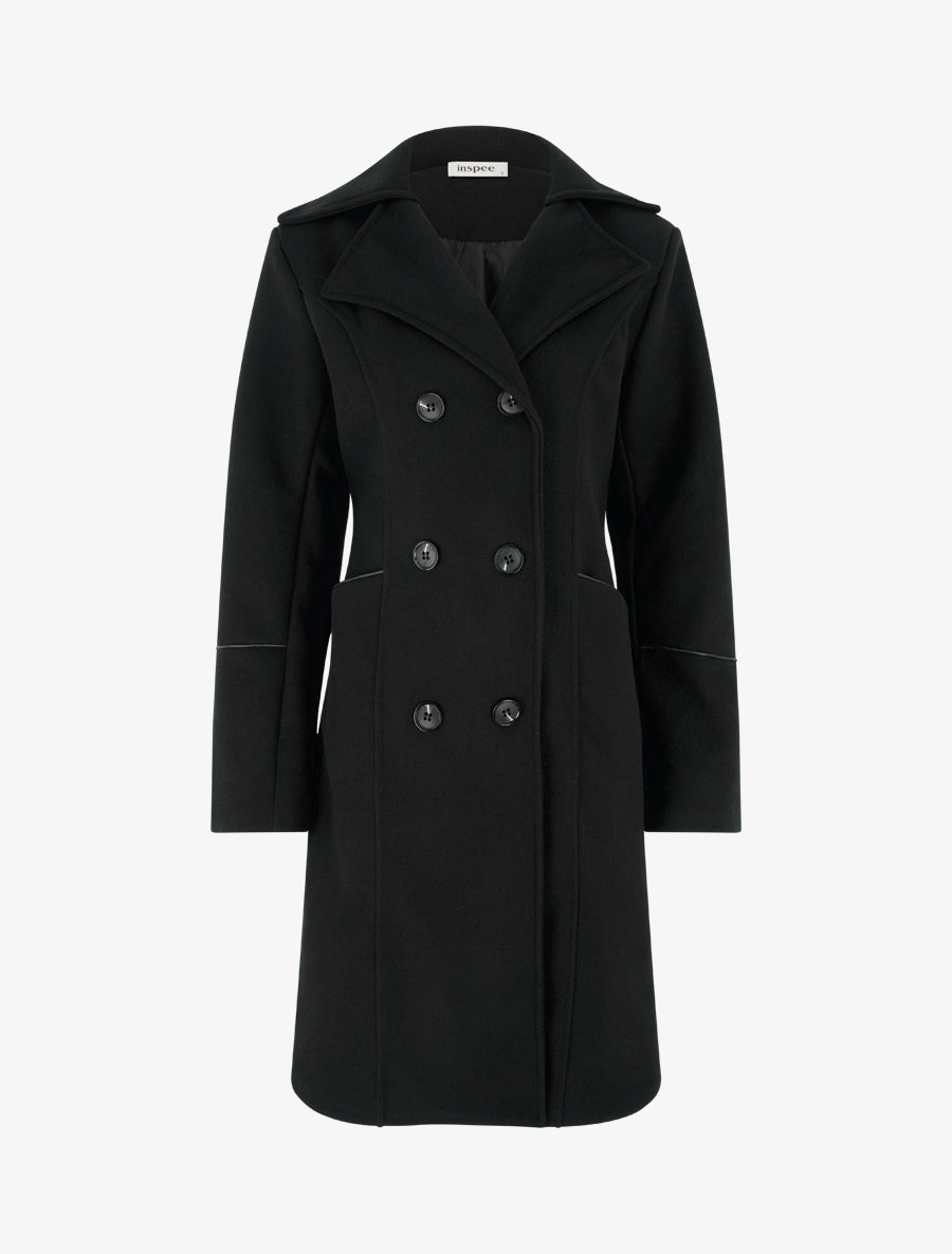 Manteau long croisé coupe droite - Noir - 1