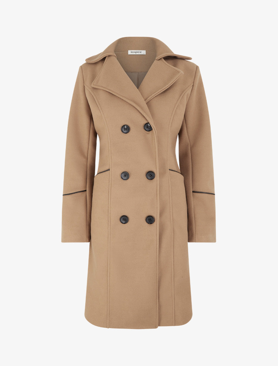 Manteau long croisé coupe droite - Camel - 1