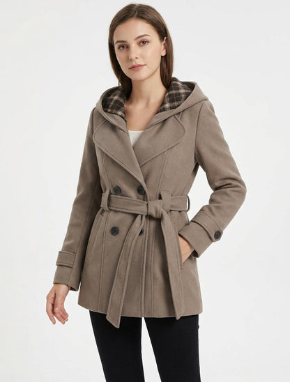 Manteau uni à capuche imprimée amovible - Taupe