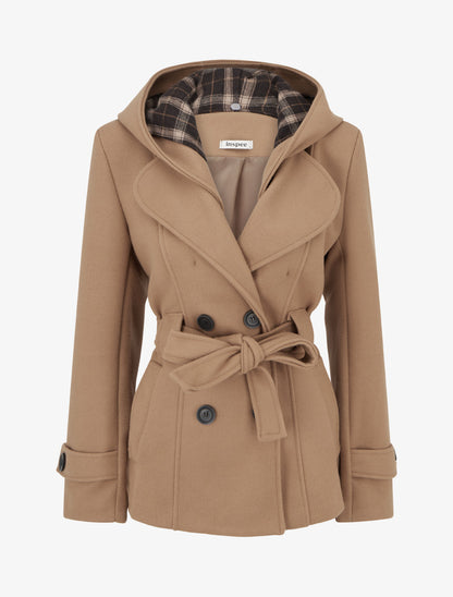 Manteau uni à capuche imprimée amovible - Camel - 1