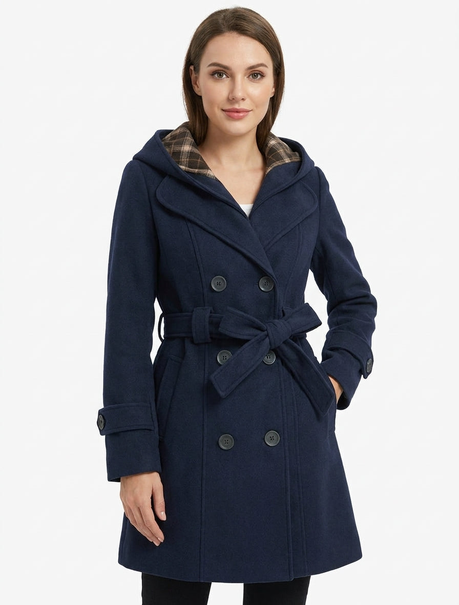 Manteau droit à capuche amovible - Marine