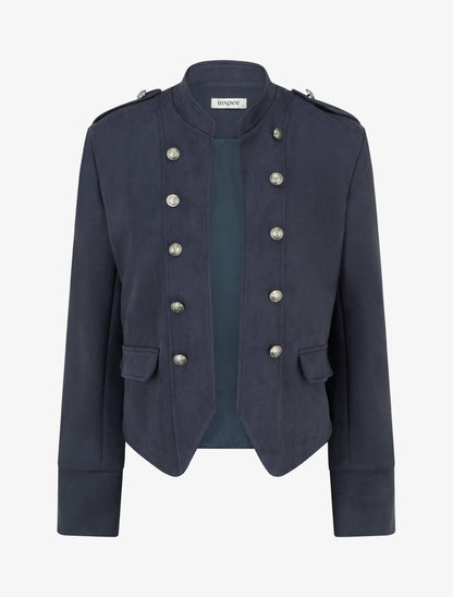 Veste en suédine à boutons décoratifs - Marine - 1