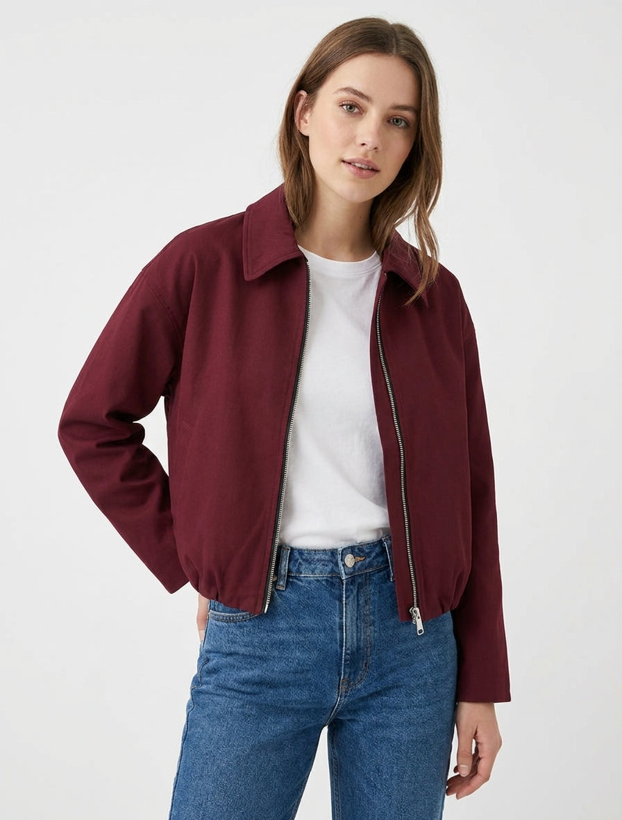 Bomber uni zippé - Bordeaux