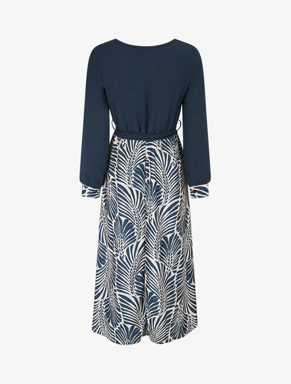 Robe évasée à jupe imprimé végétal - Marine - 2