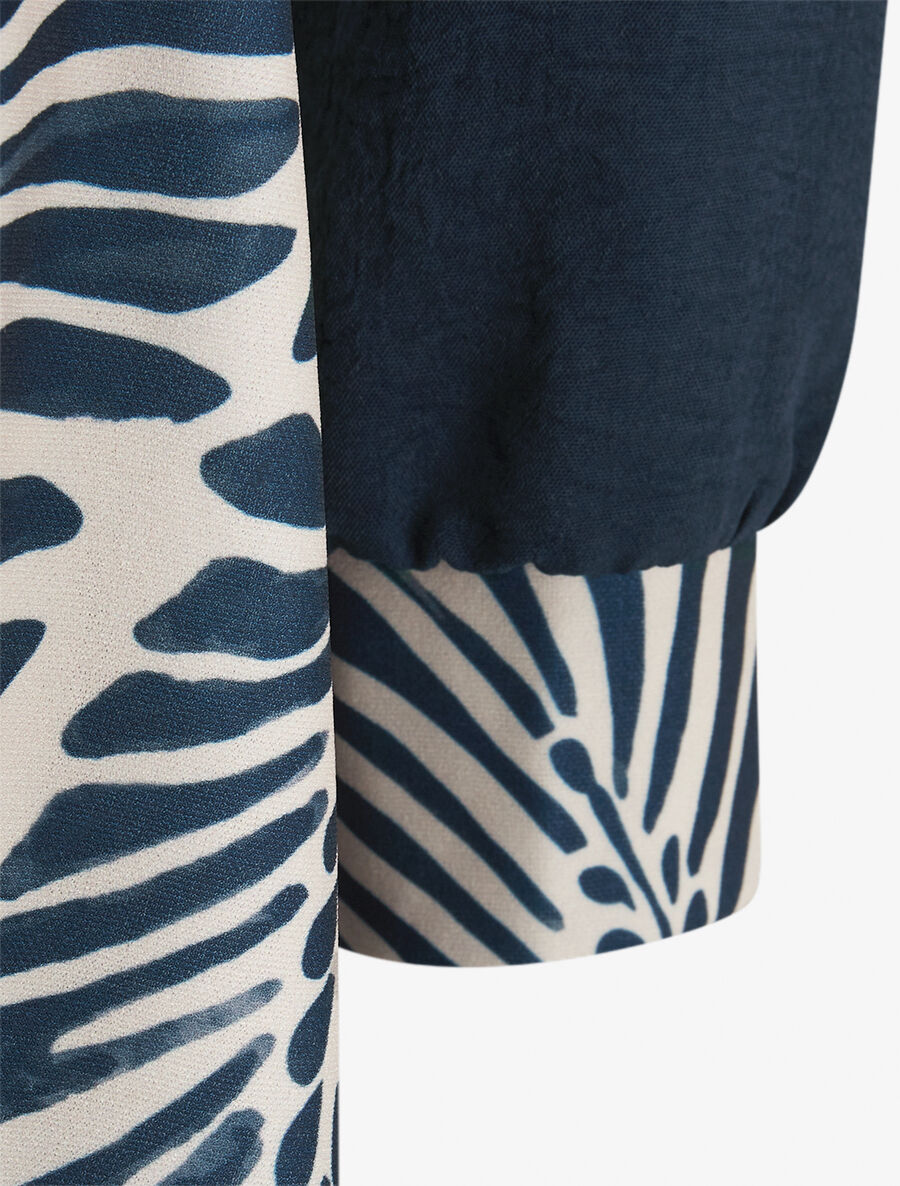 Robe évasée à jupe imprimé végétal - Marine - 3