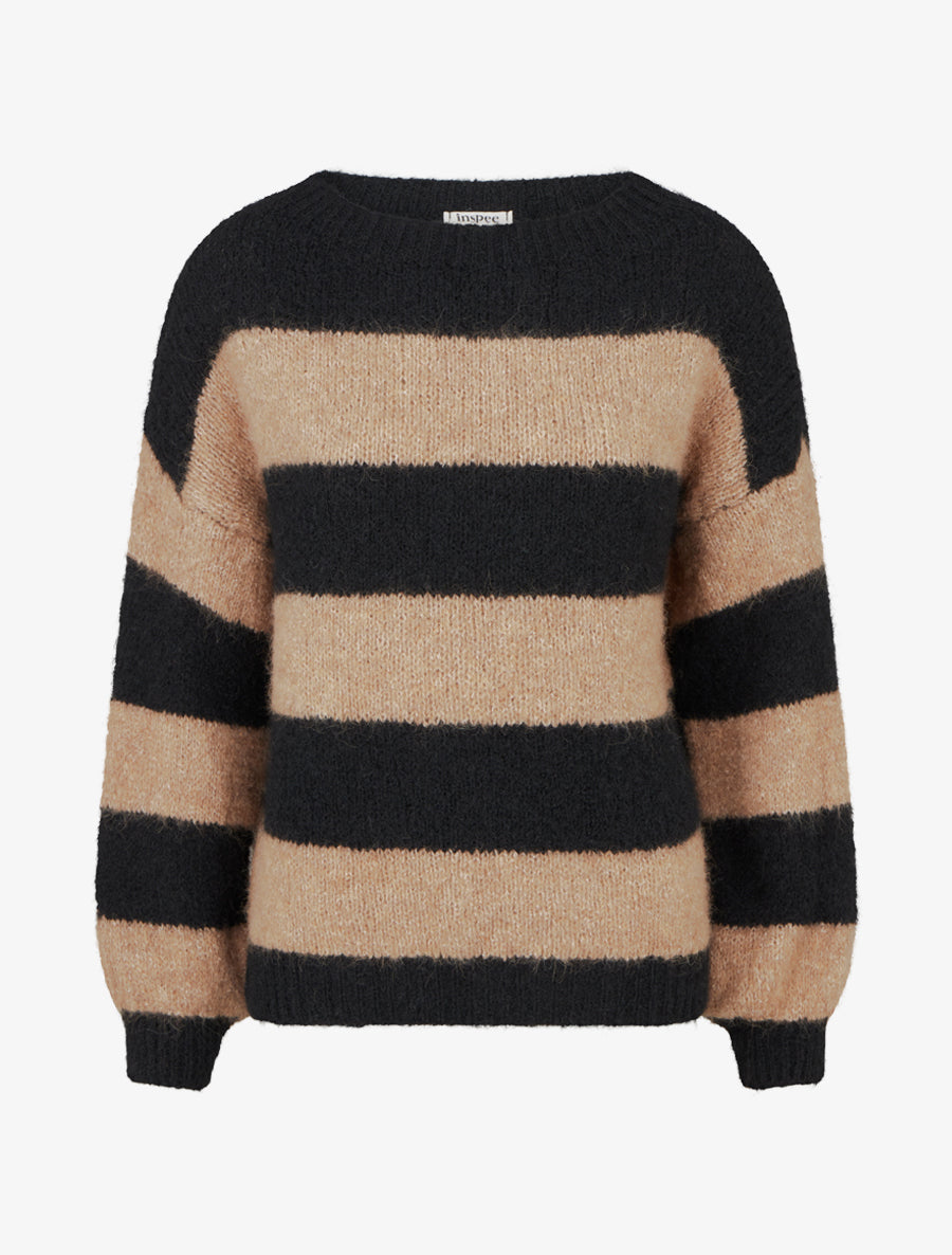 Pull en maille à rayures - Noir - 1