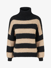 Pull rayé à col roulé - Noir/camel - 1