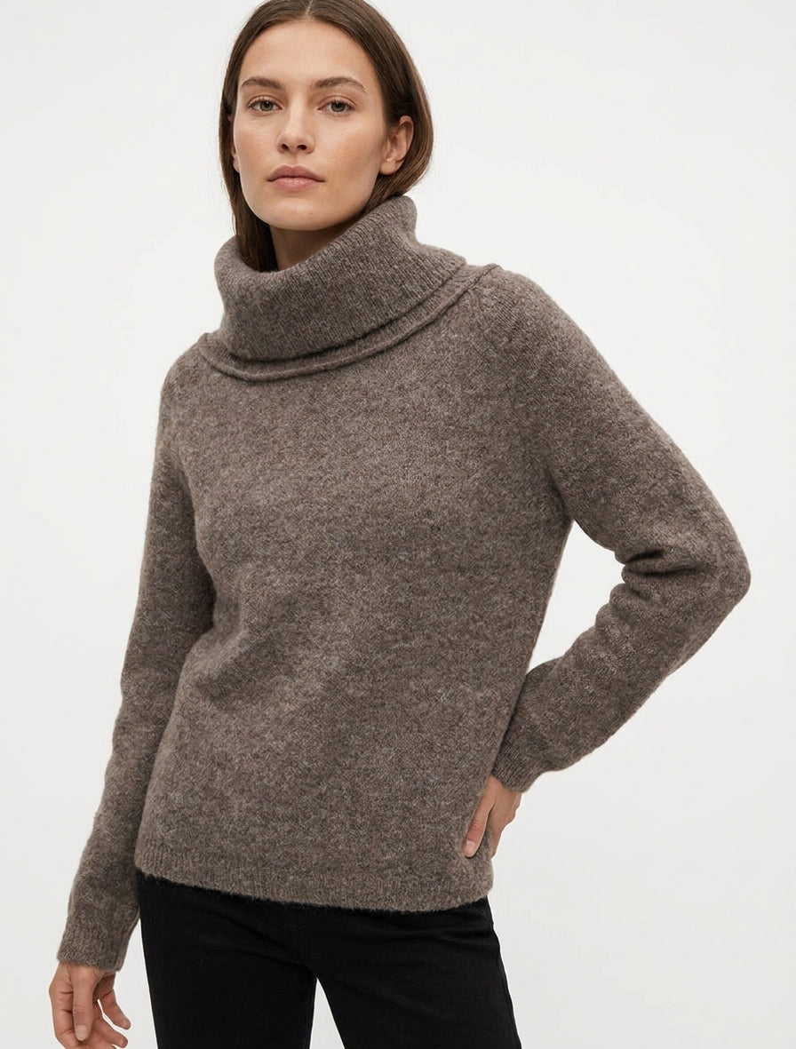 Pull en laine mélangée à col roulé - Marron
