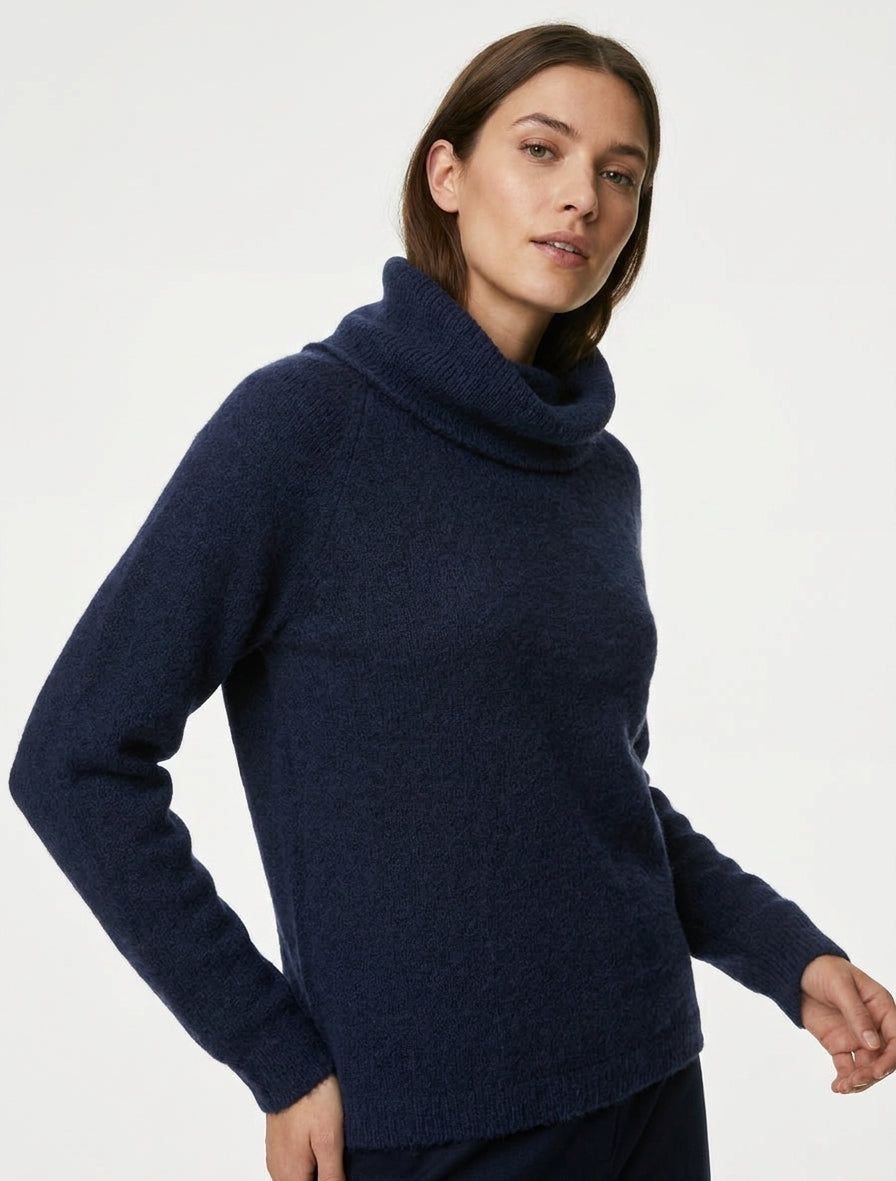 Pull en laine mélangée à col roulé - Marine