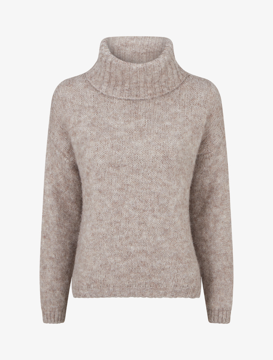 Pull uni en maille à col roulé - Taupe - 1