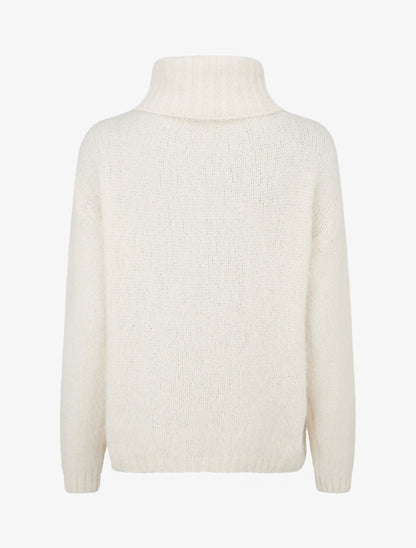 Pull uni en maille à col roulé - Écru - 2