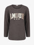 Pull uni floqué à col rond - Taupe foncé - 1