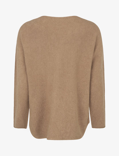 Pull uni floqué à col rond - Camel - 2