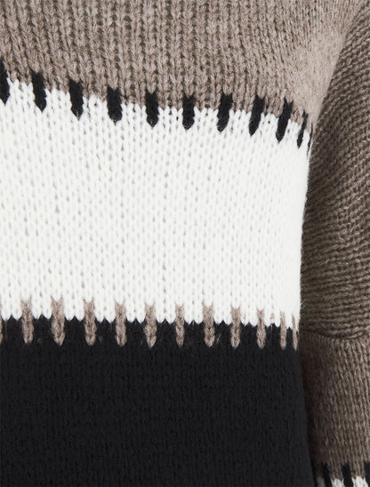 Pull rayé à col roulé - Taupe - 3