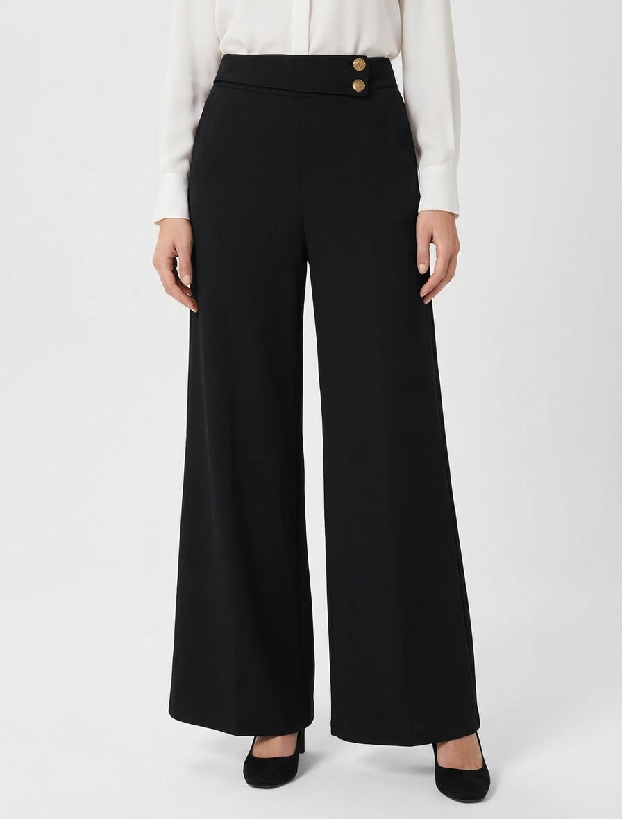 Pantalon ample taille haute élastiquée - Noir