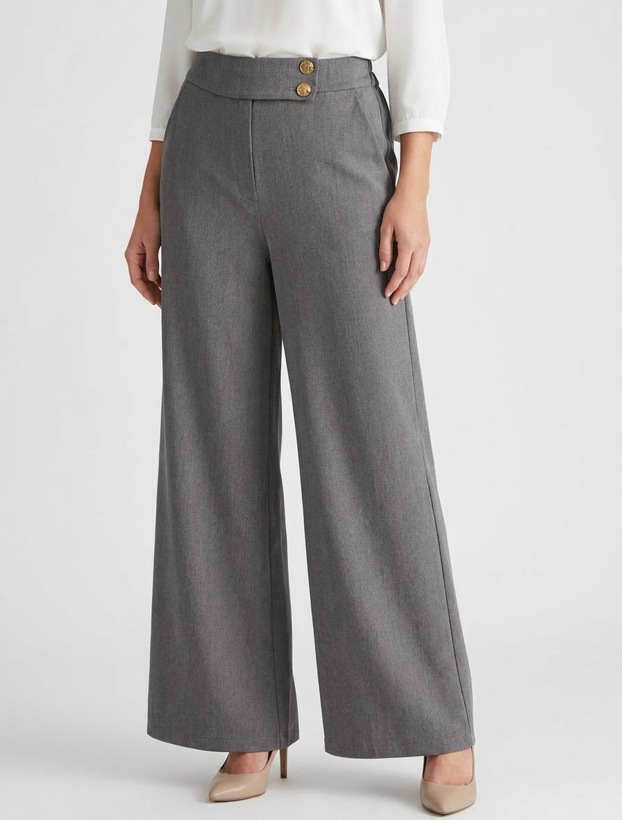 Pantalon ample taille haute élastiquée - Gris foncé