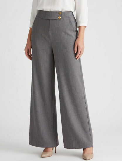 Pantalon ample taille haute élastiquée - Gris foncé