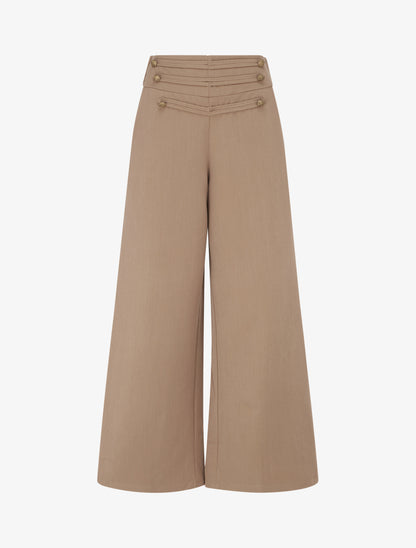 Pantalon à pont à boutons décoratifs - Camel - 1