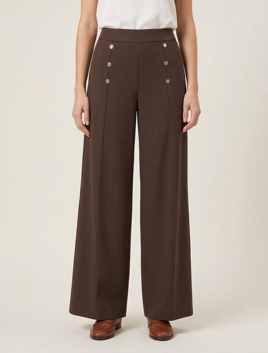 Pantalon pont coupe droite - Marron