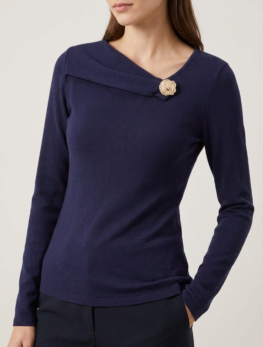 Pull fin à empiècement bijou - Marine