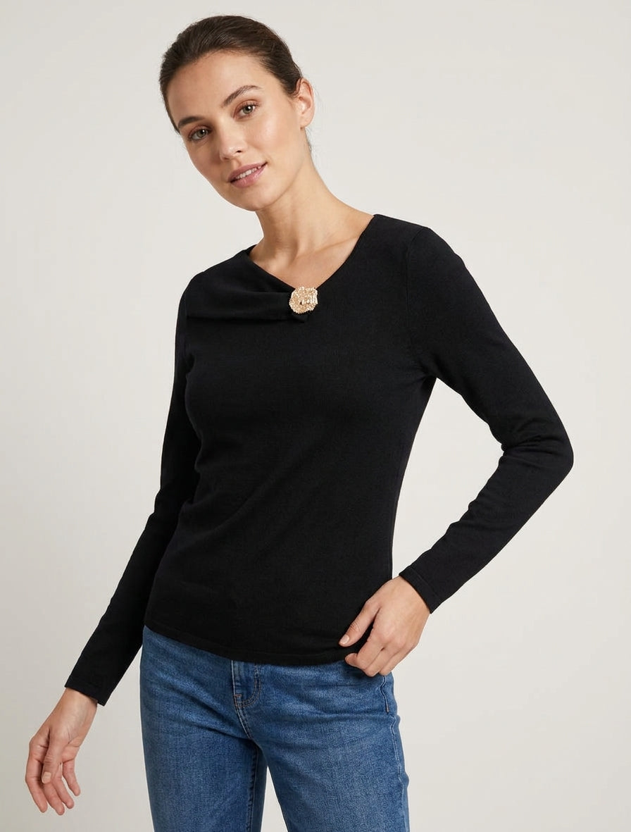 Pull fin à empiècement bijou - Noir
