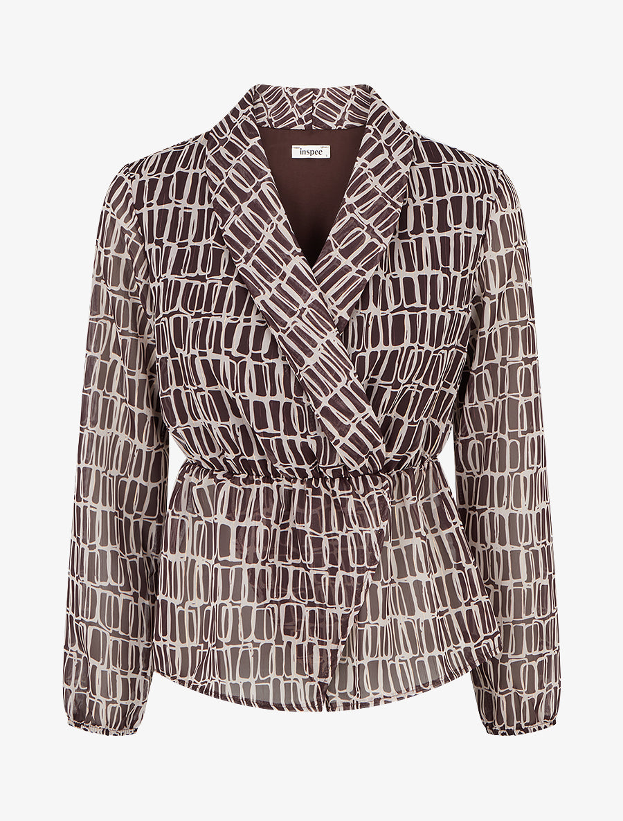 Blouse imprimée à col cache-coeur - Marron - 1