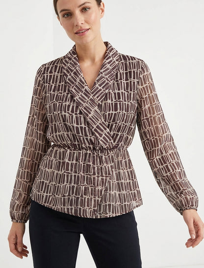 Blouse imprimée à col cache-coeur - Marron