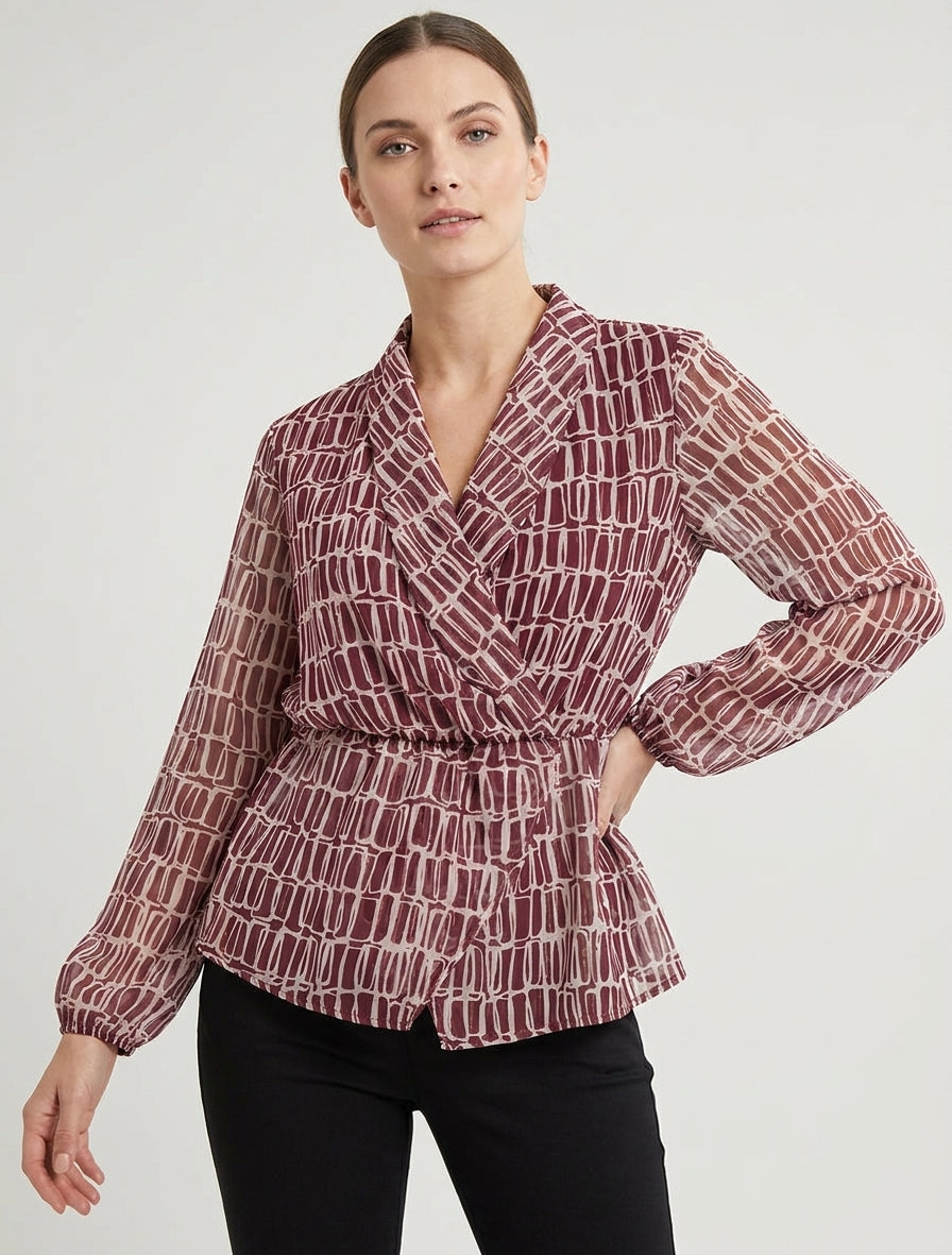 Blouse imprimée à col cache-coeur - Bordeaux