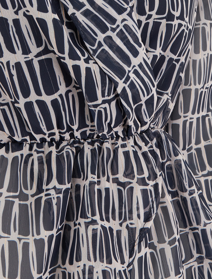 Blouse imprimée à col cache-coeur - Marine - 3