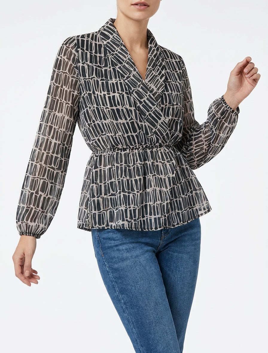 Blouse imprimée à col cache-coeur - Noir
