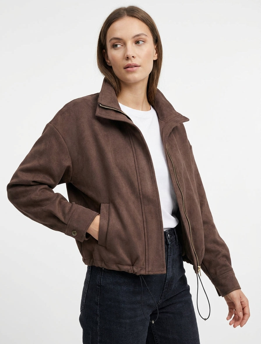 Bomber en suédine à poignets boutonnés - Marron