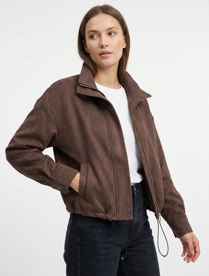 Bomber en suédine à poignets boutonnés - Marron