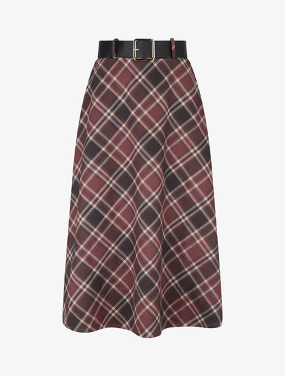 Jupe mi-longue imprimé tartan écossais - Bordeaux - 1