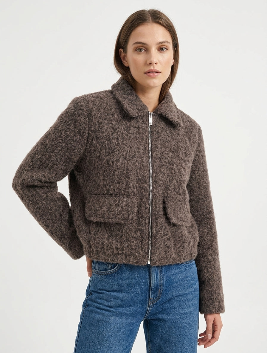 Veste coupe boule duveuteuse - Marron