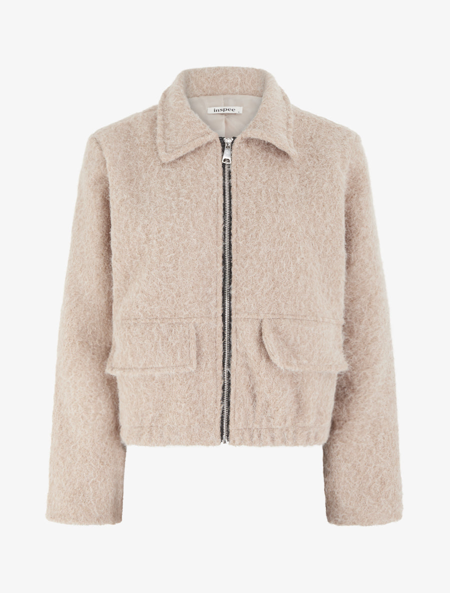 Veste coupe boule duveuteuse - Beige - 1