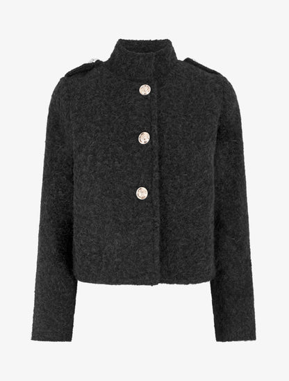 Veste courte duveuteuse et zippée - Noir - 1