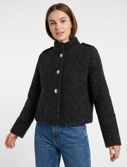 Veste courte duveuteuse et zippée - Noir