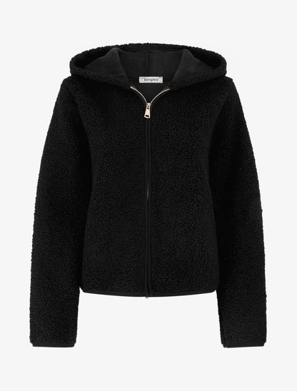 Veste zippée à capuche effet laine bouclée - Noir - 1