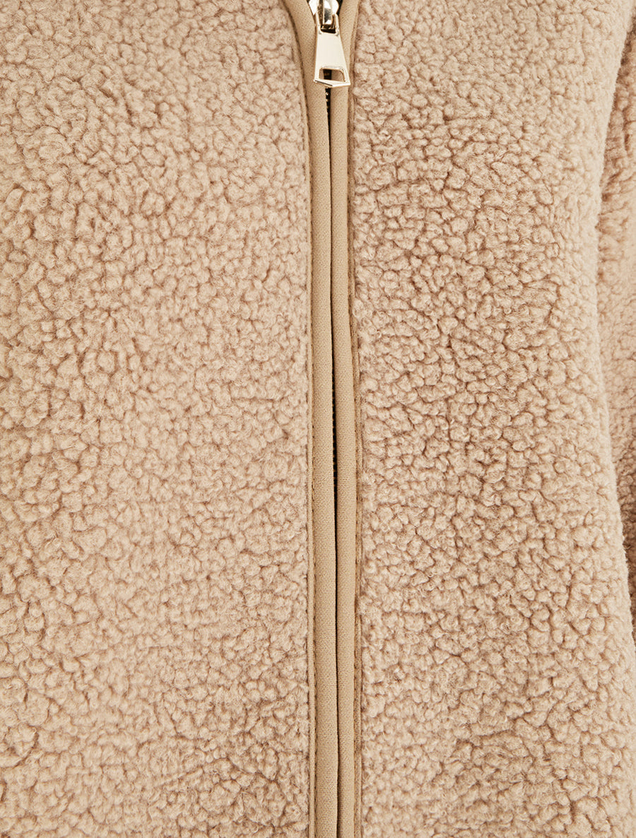 Veste zippée à capuche effet laine bouclée - Beige - 3
