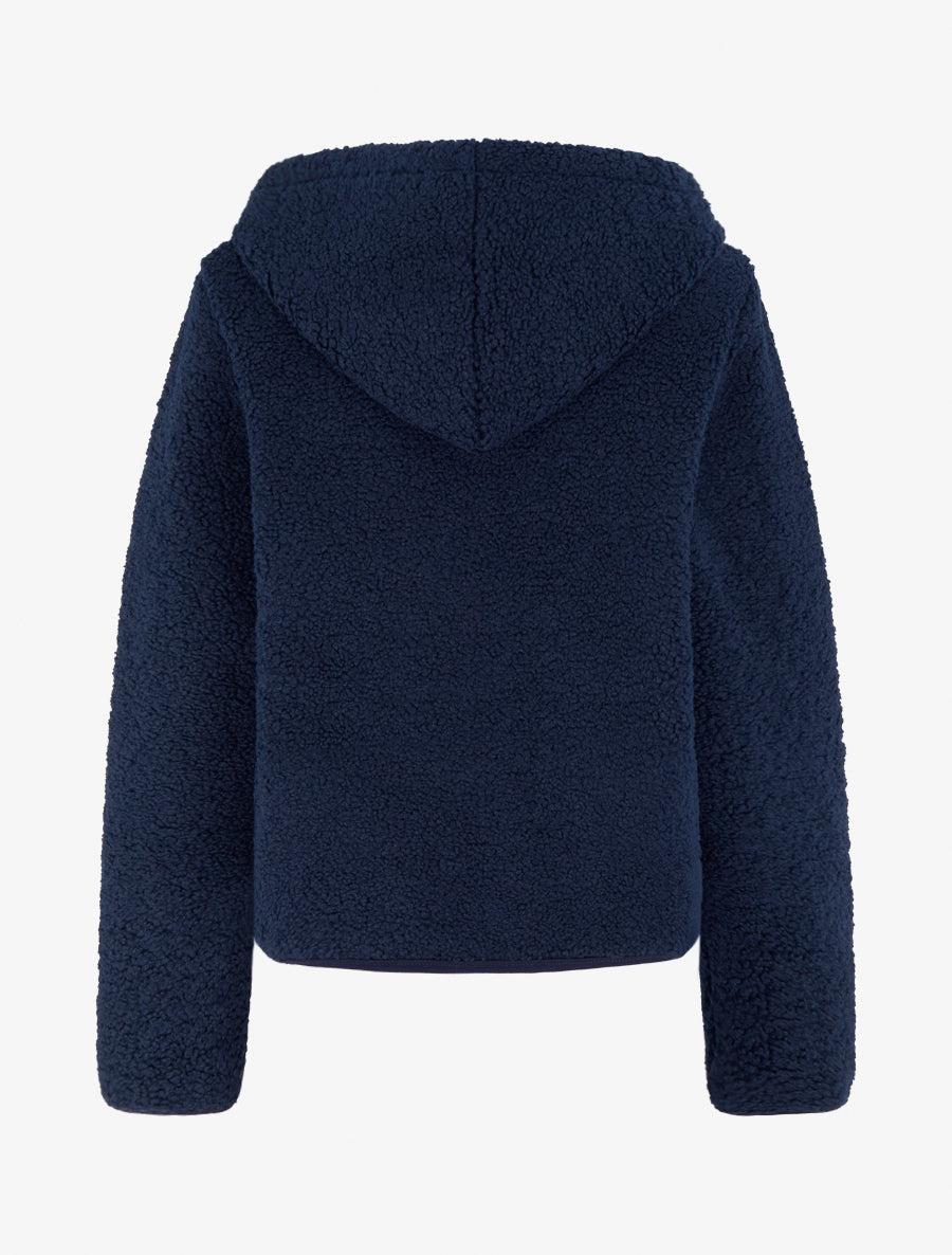 Veste zippée à capuche effet laine bouclée - Marine - 2