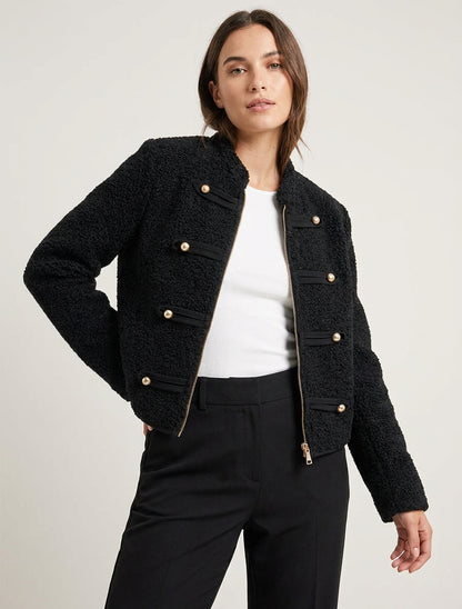 Veste effet laine bouclée style officier - Noir