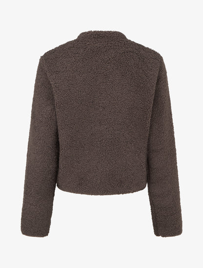 Veste effet laine bouclée style officier - Marron - 2