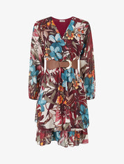 Robe à basque imprimé tropical - Lie de vin - 1