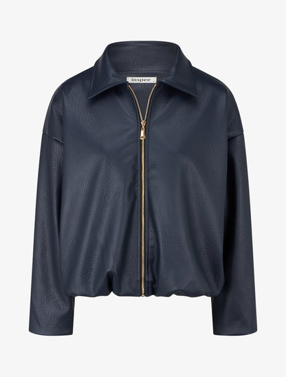 Bomber en simili coupe boule - Bleu nuit - 1