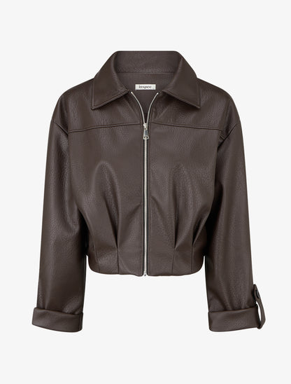 Blouson court en simili - Marron - 1