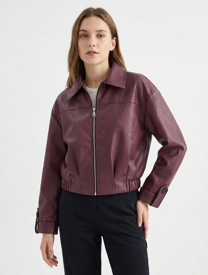 Blouson court en simili - Lie de vin