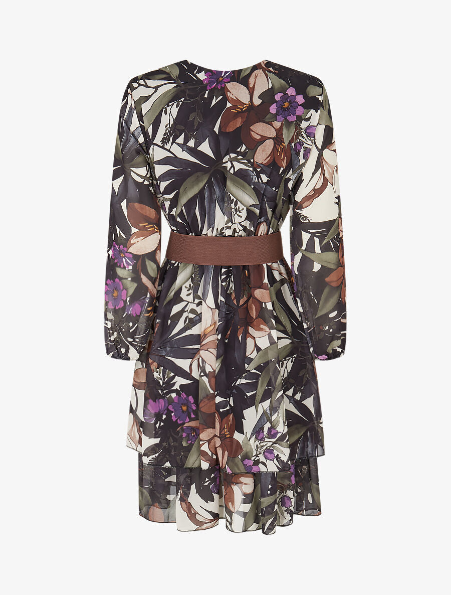 Robe à basque imprimé tropical - Noir - 2